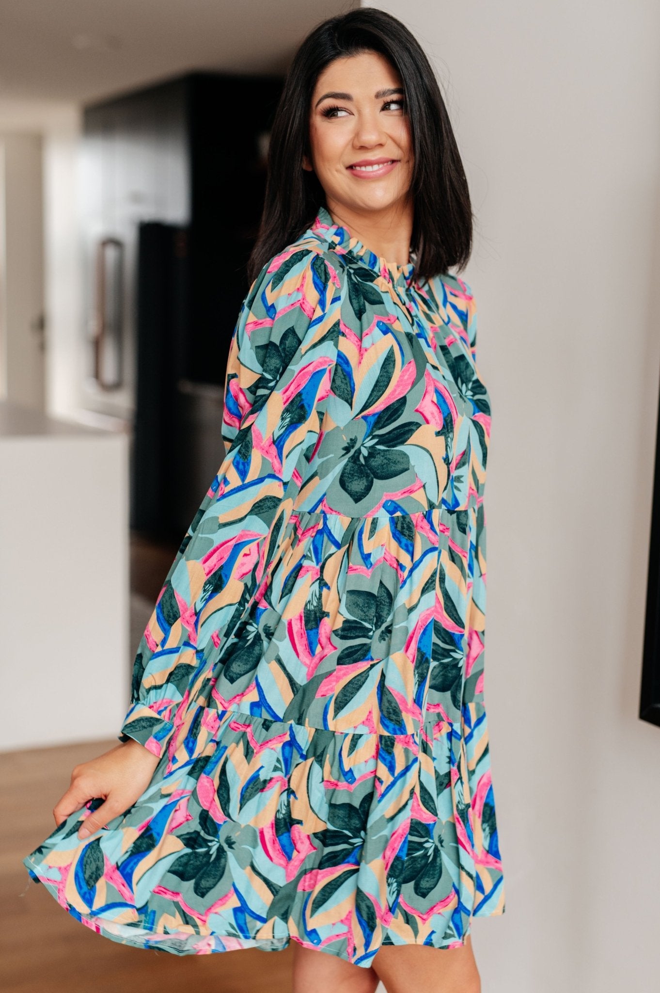 The Dhina Floral Dress - PEONIES & LIME