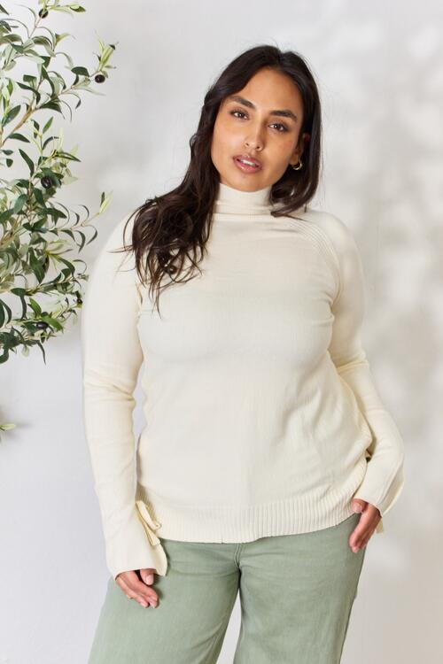 The Felicity Ribbed Bow Detail Long Sleeve Turtleneck Knit Top
