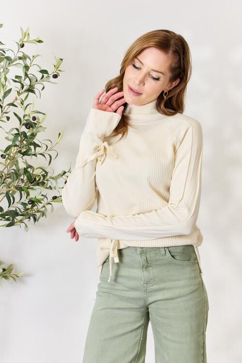 The Felicity Ribbed Bow Detail Long Sleeve Turtleneck Knit Top