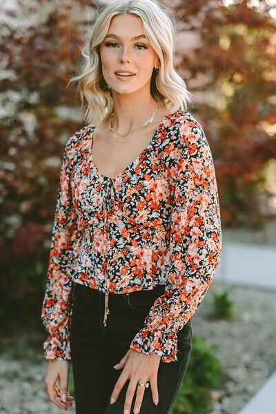 The Finley Floral Tied Flounce Sleeve Peplum Blouse