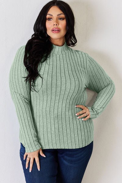 The Honey Ribbed Mock Neck Long Sleeve T-Shirt - PEONIES & LIME