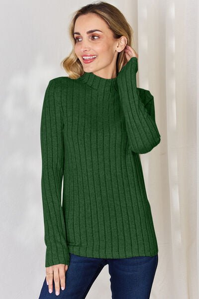 The Honey Ribbed Mock Neck Long Sleeve T-Shirt - PEONIES & LIME