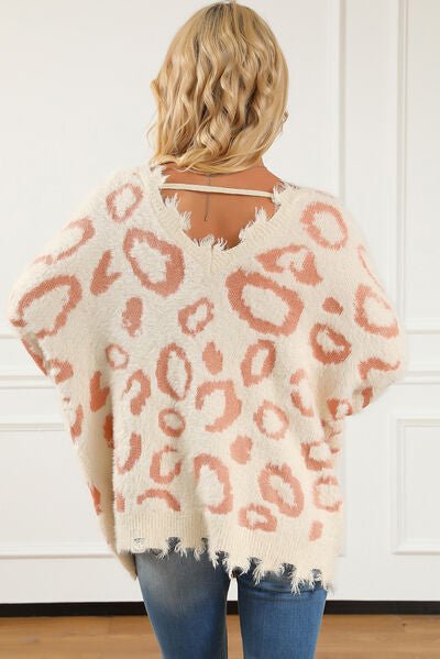 The Josie Leopard V-Neck Dropped Shoulder Sweater