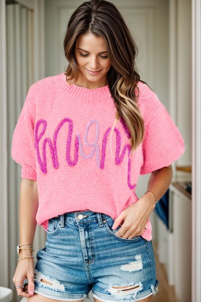 The Justine Graphic Lantern Sleeve Sweater - PEONIES & LIME