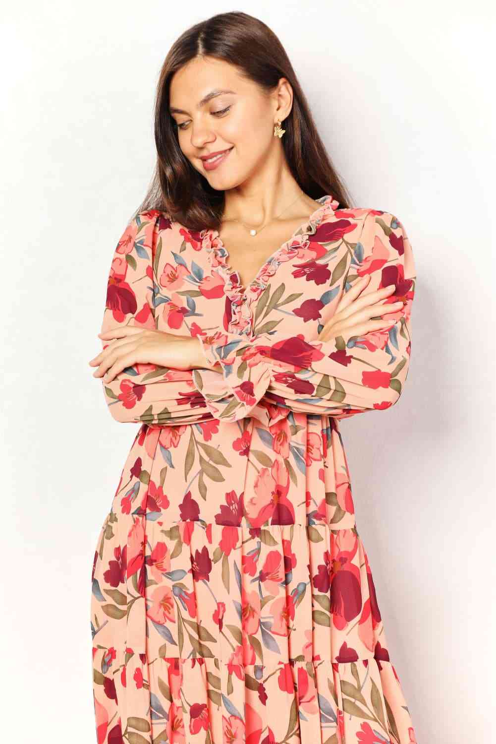 The Kamari Floral Flounce Sleeve Plunge Maxi Dress
