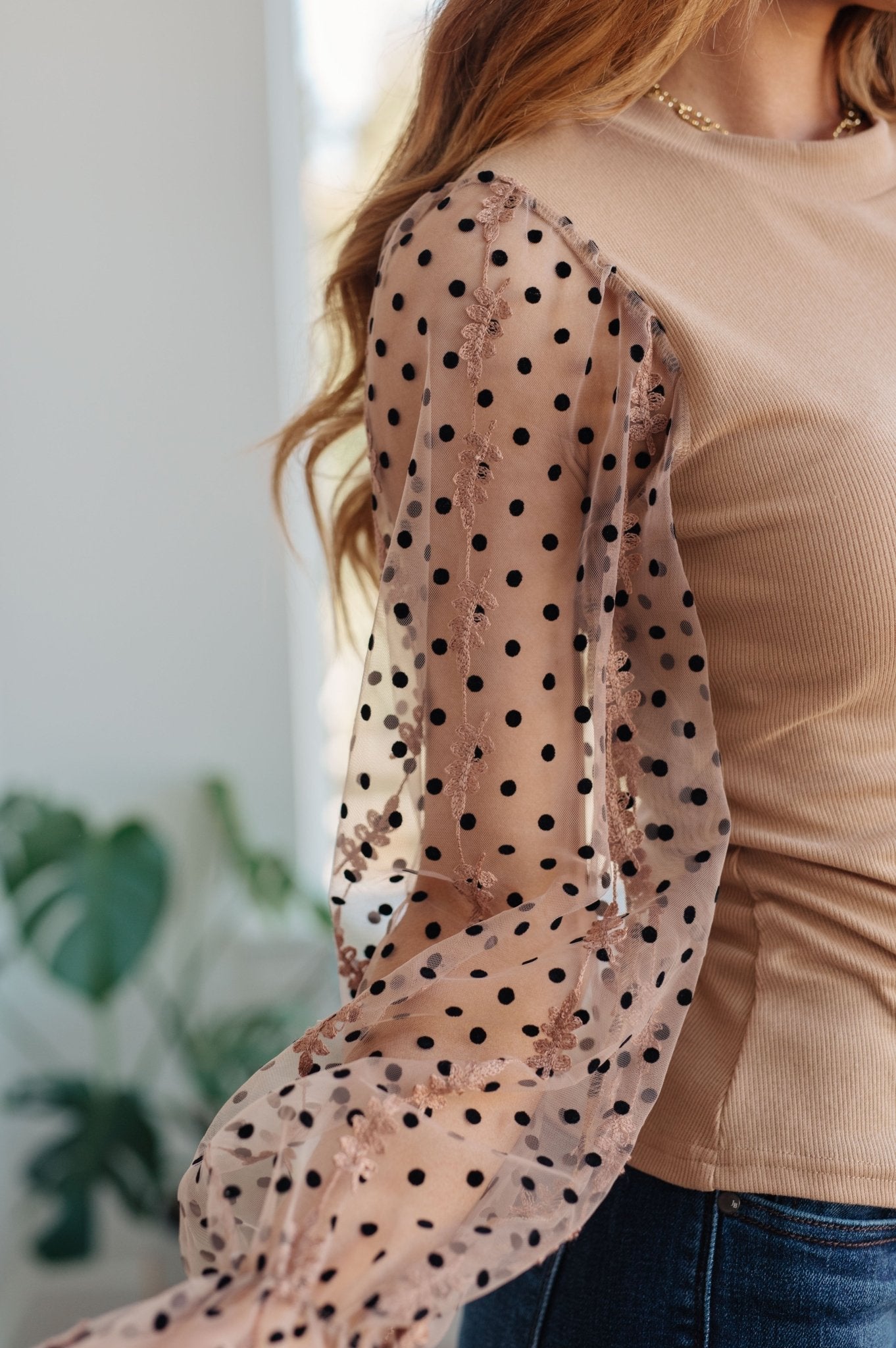 The Keleigh Dot Sleeves Blouse - PEONIES & LIME