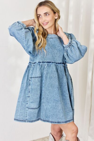 The Krissy Oversized Denim Babydoll Dress - PEONIES & LIME