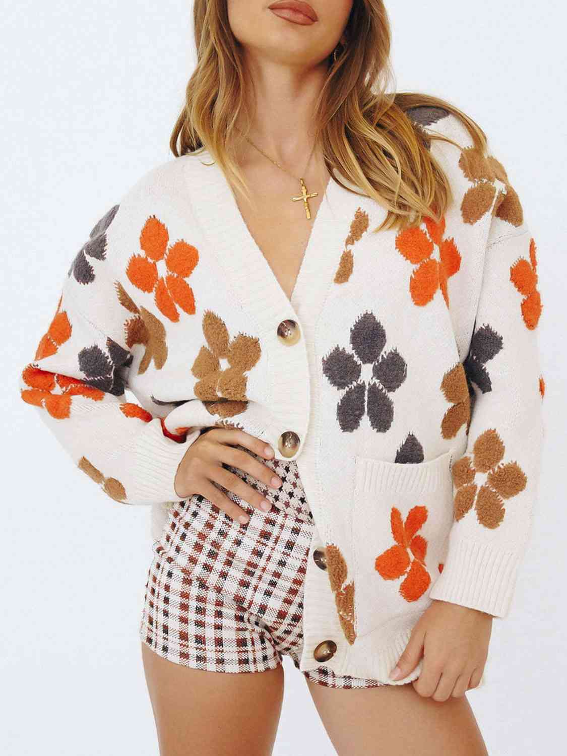 The Lacey Floral V-Neck Button Up Long Sleeve Cardigan
