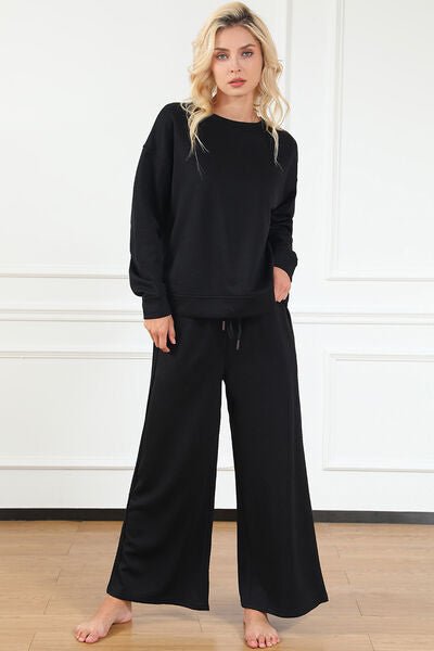 The Lexi Textured Long Sleeve Top and Drawstring Pants Set