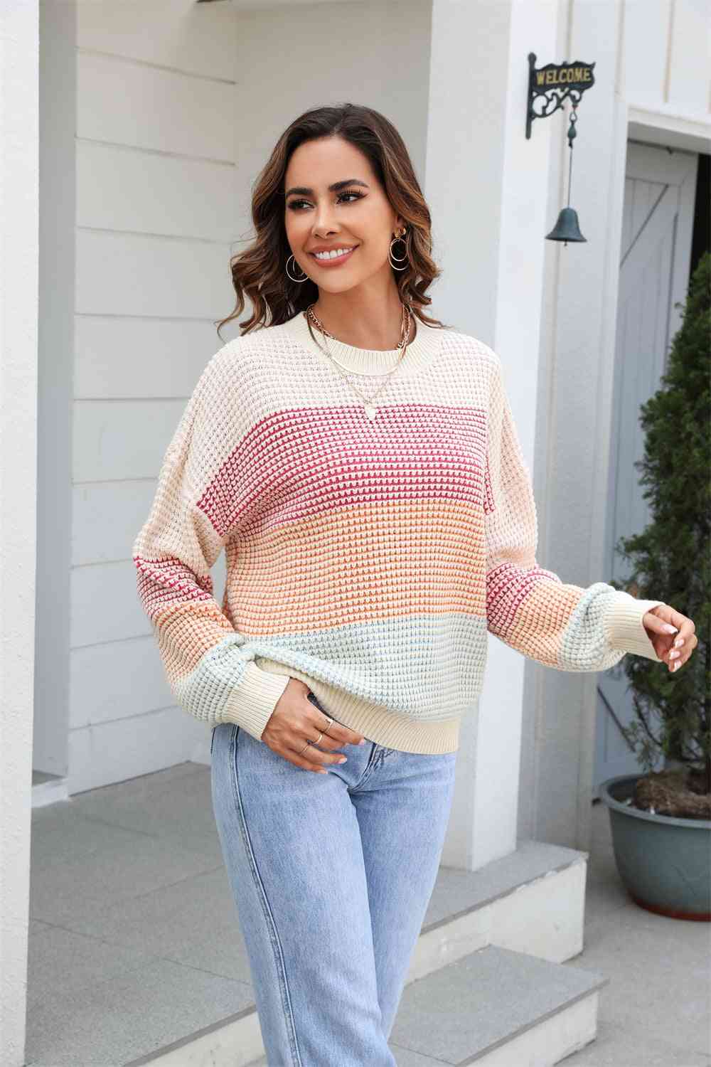 The Liliana Waffle-Knit Dropped Shoulder Color Block Sweater