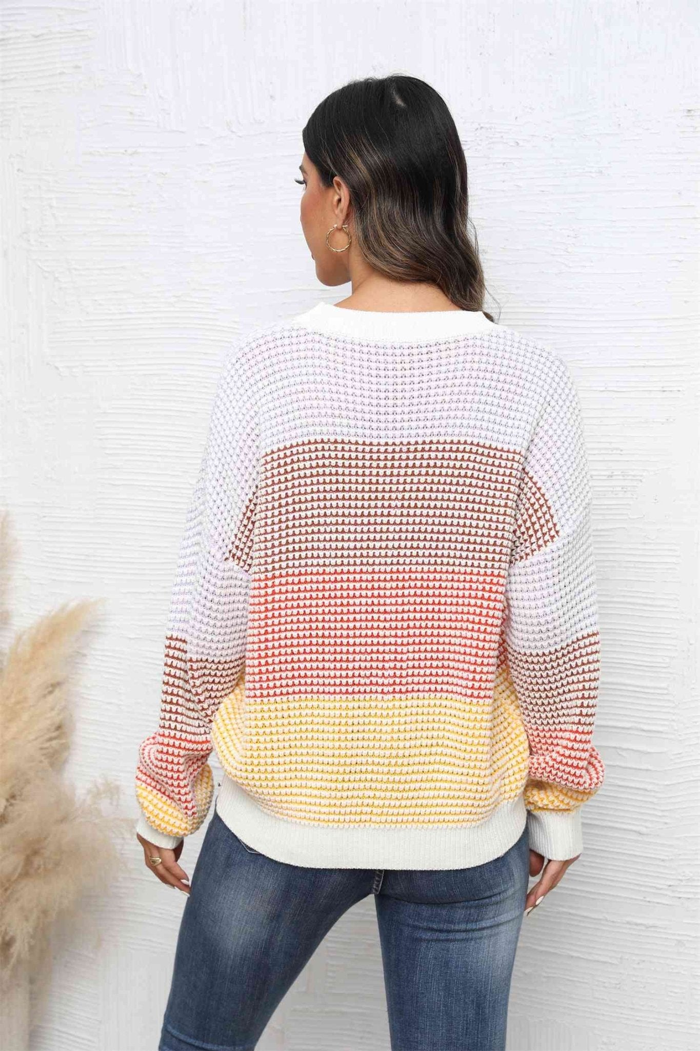 The Liliana Waffle-Knit Dropped Shoulder Color Block Sweater
