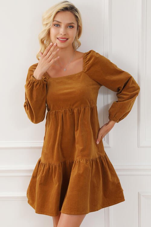 The Lilly Square Neck Long Sleeve Tiered Dress