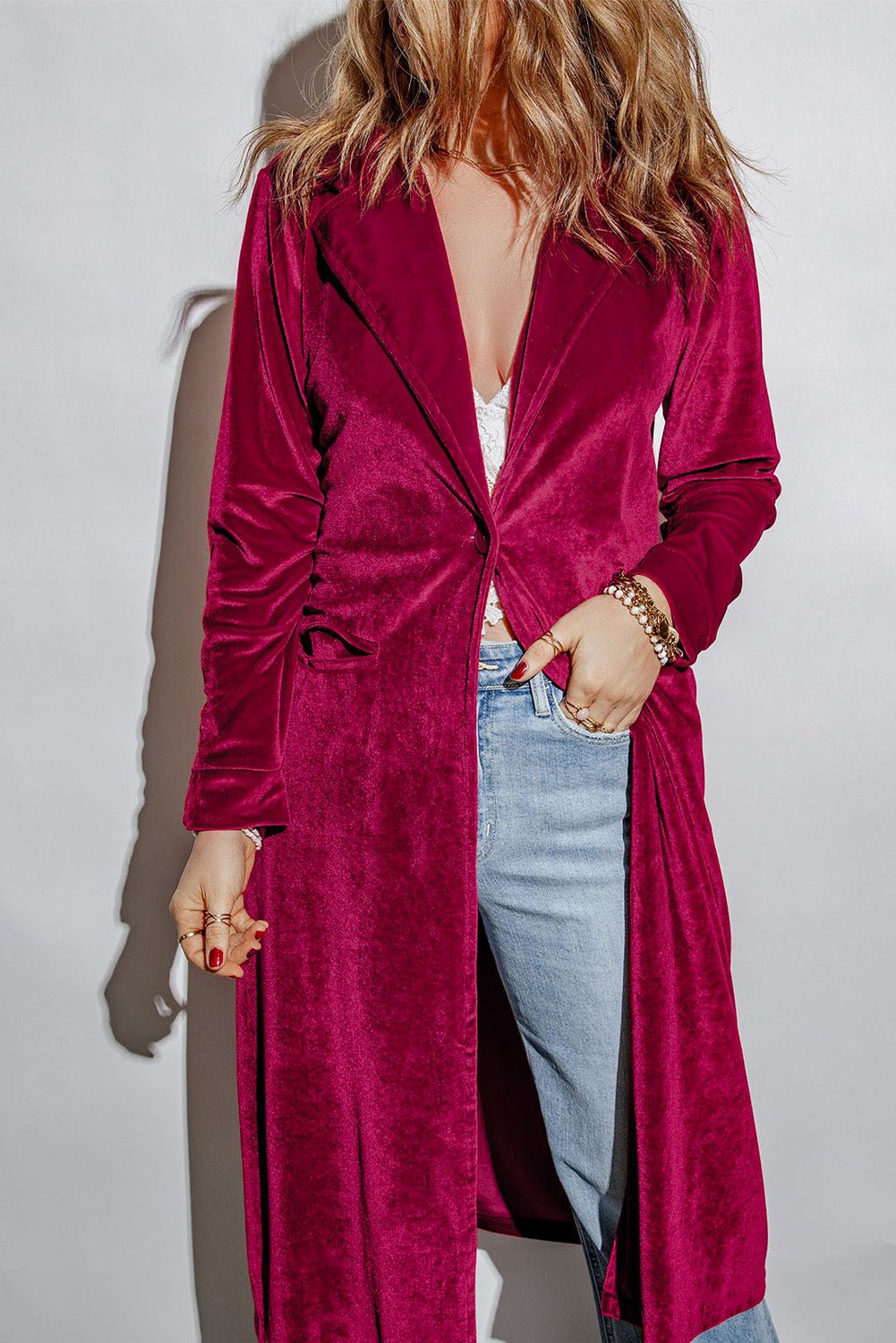 The Lisa Long Velvet Cardigan with Pockets