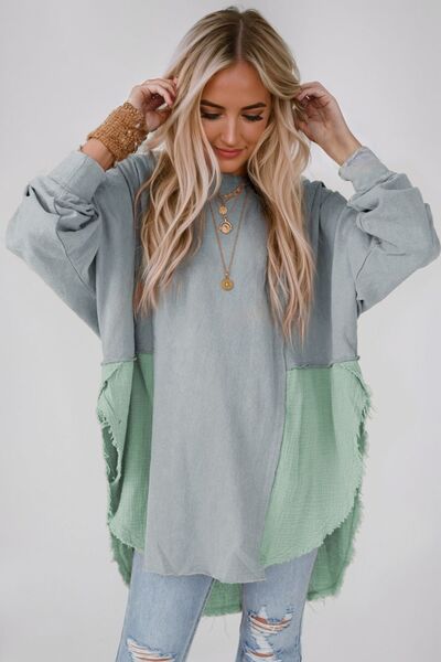 The Liz Textured Contrast Long Sleeve Blouse