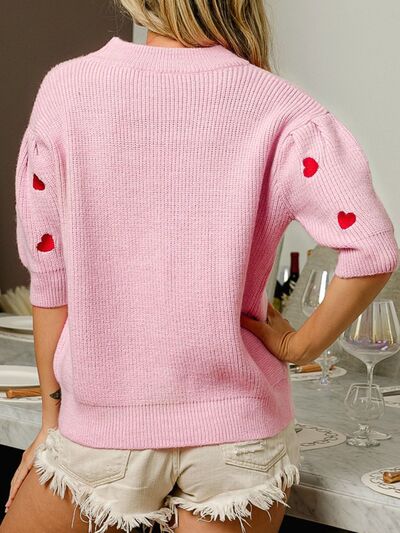 The Nia Heart Embroidered Sweater - PEONIES & LIME