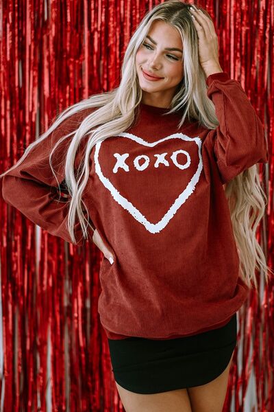 The Paloma Heart Letter Graphic Round Neck Sweatshirt - PEONIES & LIME