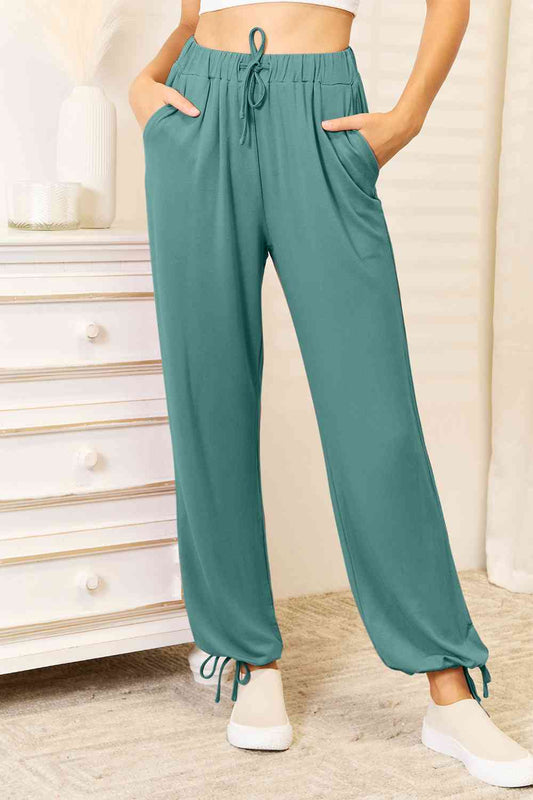 The Raya Drawstring Waist Pants with Pockets - PEONIES & LIME