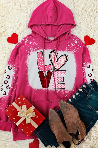 The Trudy LOVE Heart Drawstring Hoodie - PEONIES & LIME