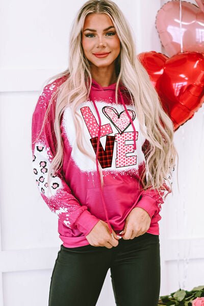 The Trudy LOVE Heart Drawstring Hoodie - PEONIES & LIME