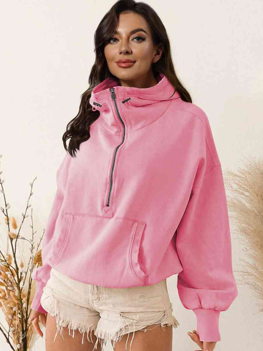 The Valentina Zip-Up Dropped Shoulder Hoodie - PEONIES & LIME