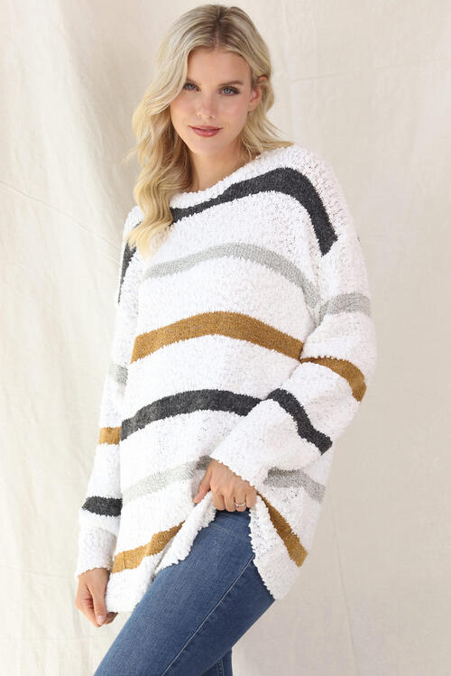 The Vanessa Striped Popcorn Texture Sleeve Sweater - PEONIES & LIME
