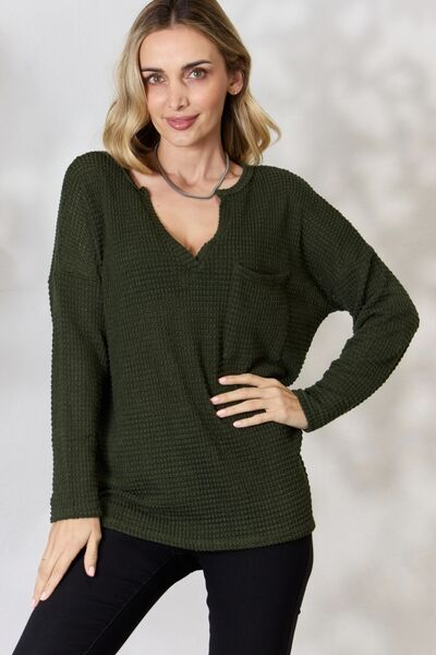 The Vida Popcorn Waffle Knit Top - PEONIES & LIME