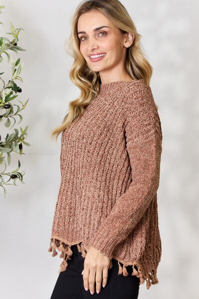 The Winta Tassel Trim Long Sleeve Sweater - PEONIES & LIME