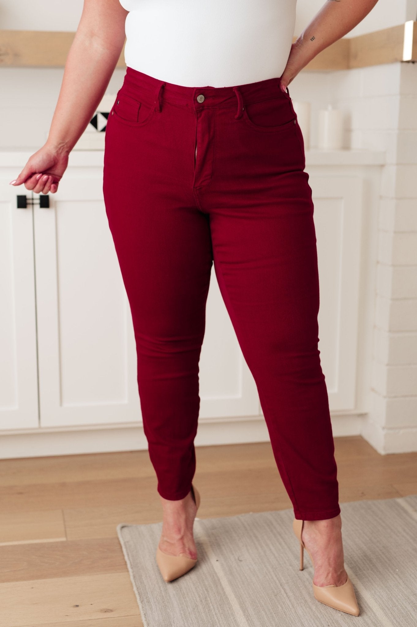 Wanda High Rise Control Top Skinny Jeans Scarlet - PEONIES & LIME