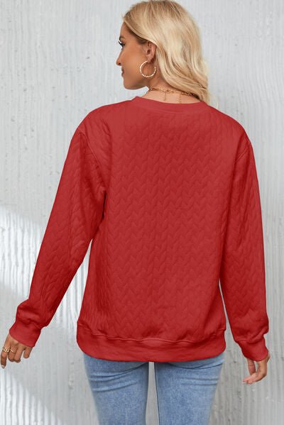 XOXO Heart Round Neck Dropped Shoulder Sweatshirt - PEONIES & LIME